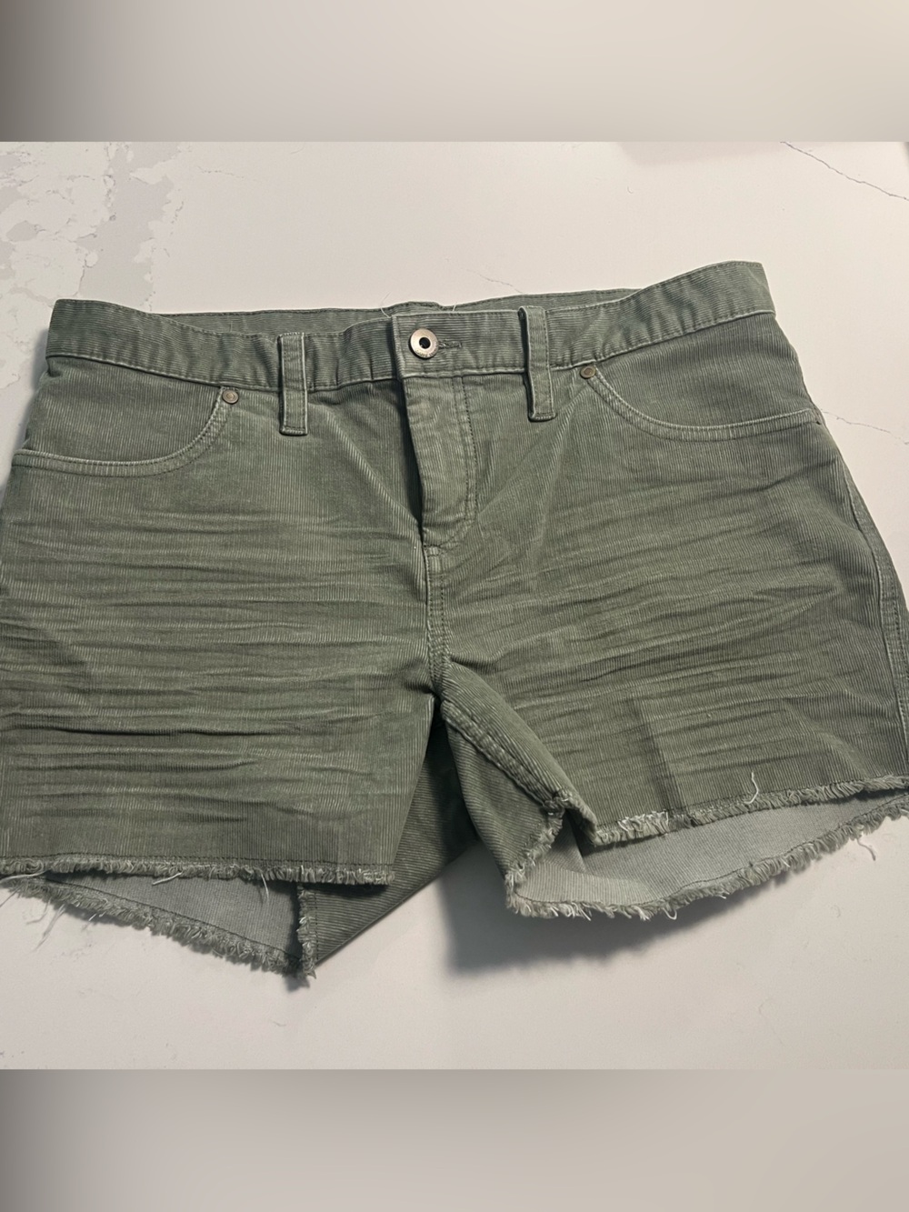 Carve Designs Oahu Corduroy Olive Green Frayed Hem Denim Shorts